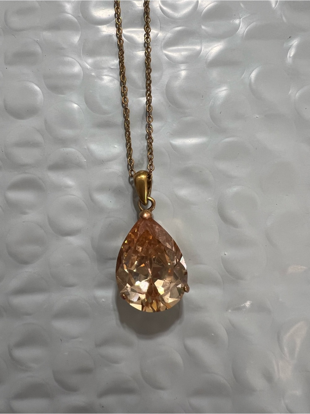 Gold Pear-Shaped Peach Crystal Pendant Necklace
